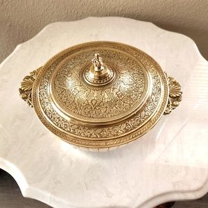 Antique vintage old India brass deco pot with lid